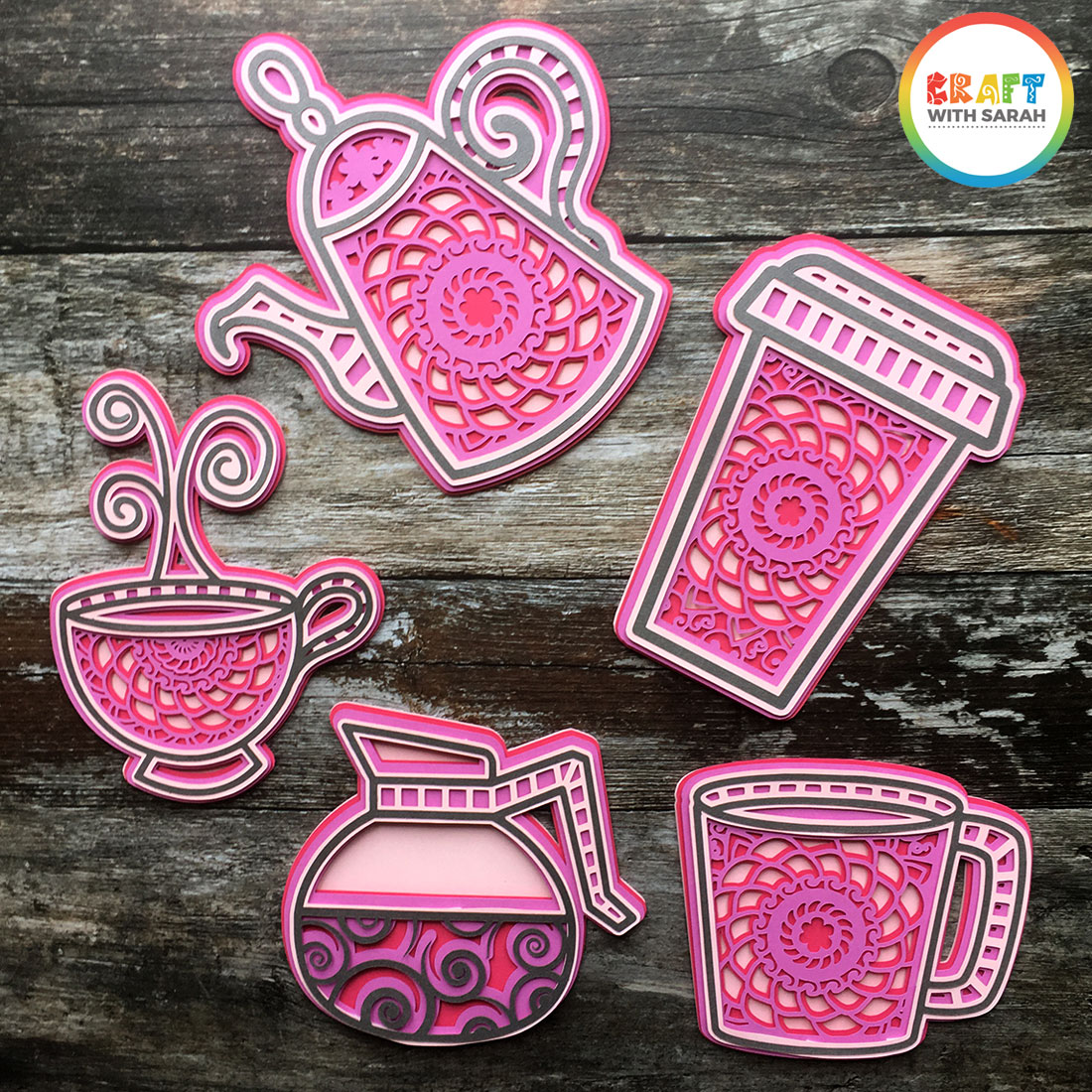 Collection of tea and coffee themed layered SVGs