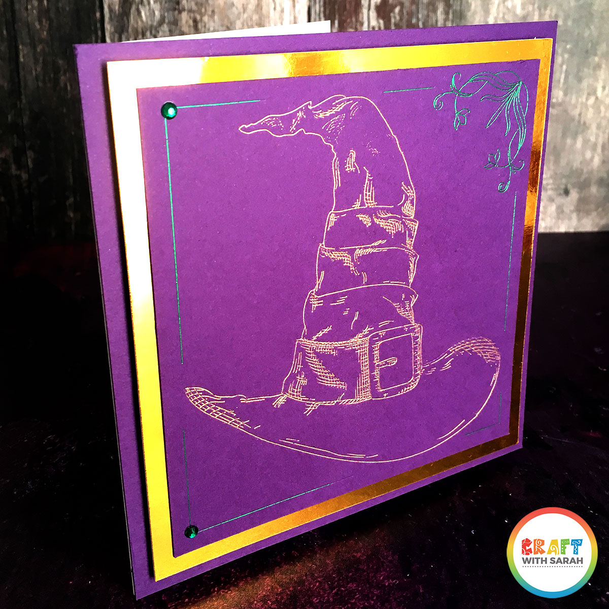 Foil decorated Halloween card from the side