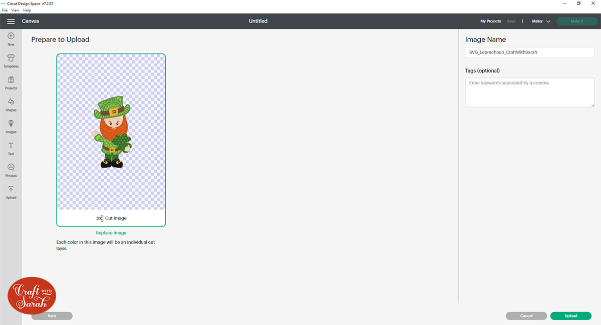 Upload the leprechaun to Design Space