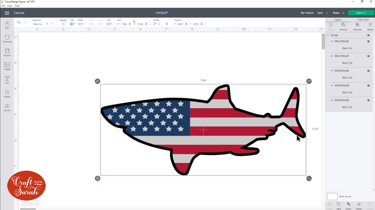 How the nose looks with extra stars cut out