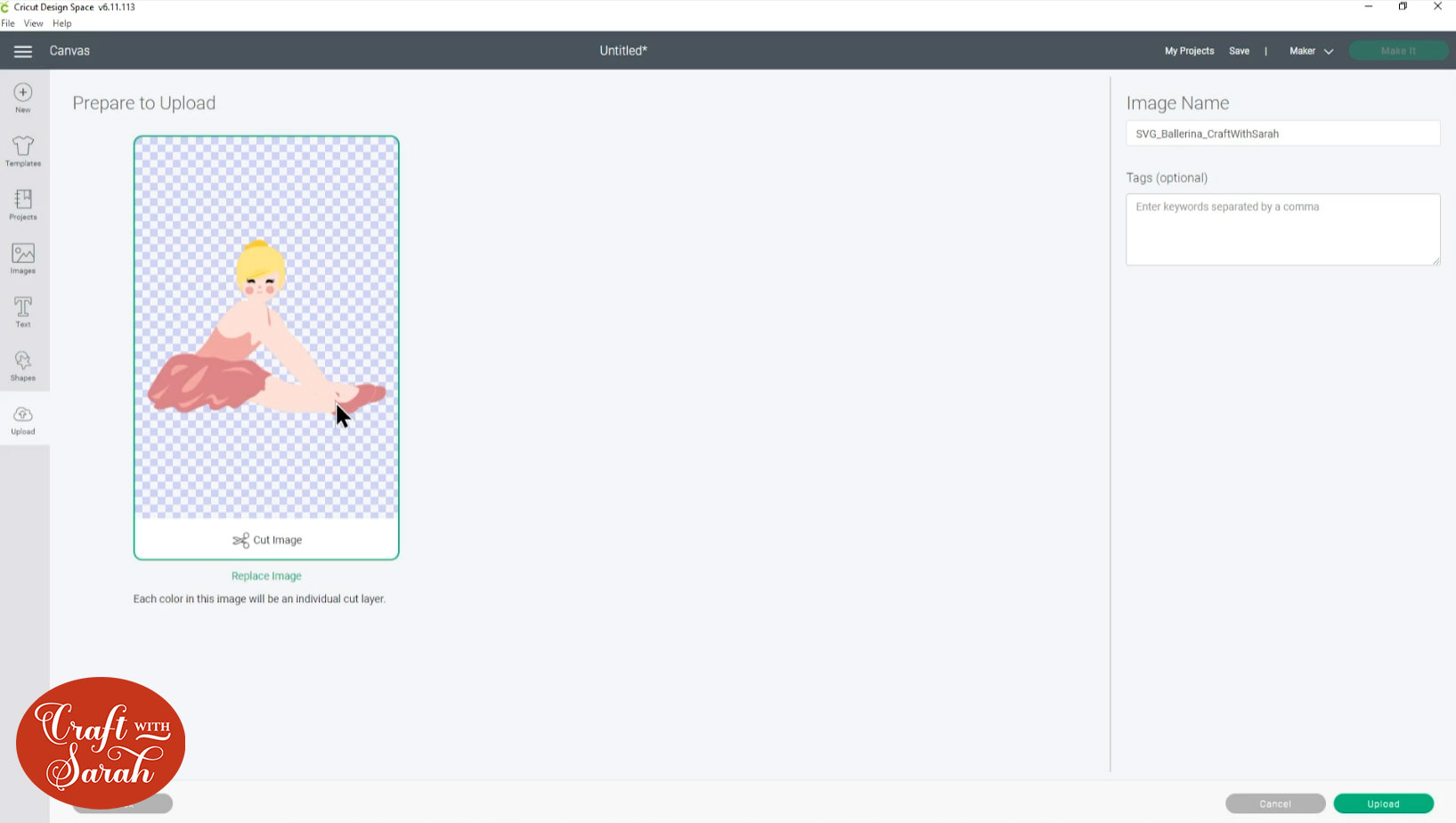 Upload ballerina SVG into Design Space