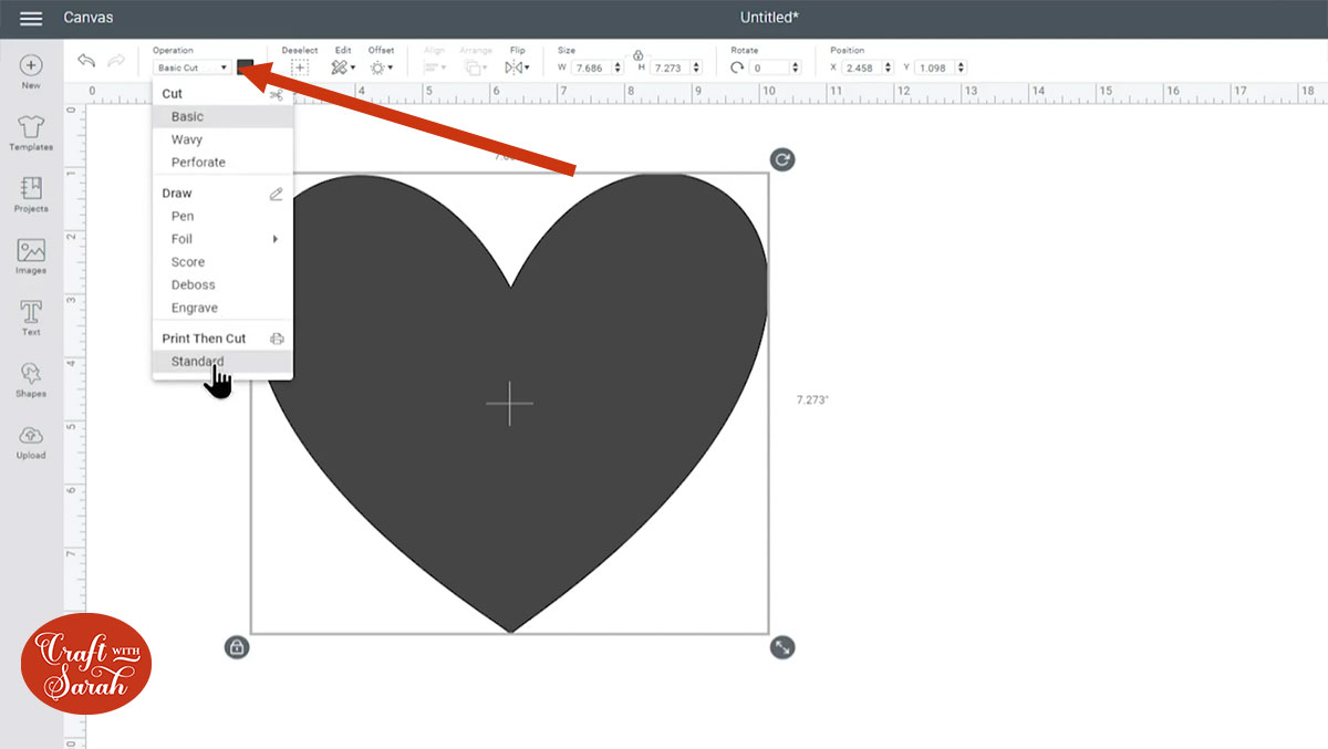 Change the shape to print then cut