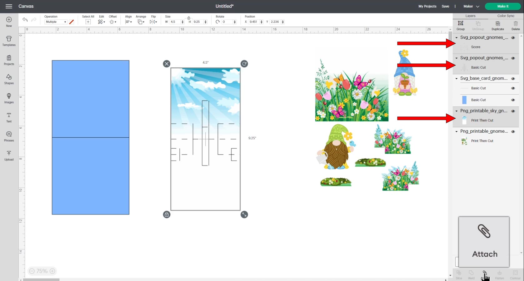 Attach the clouds to the cut and score lines