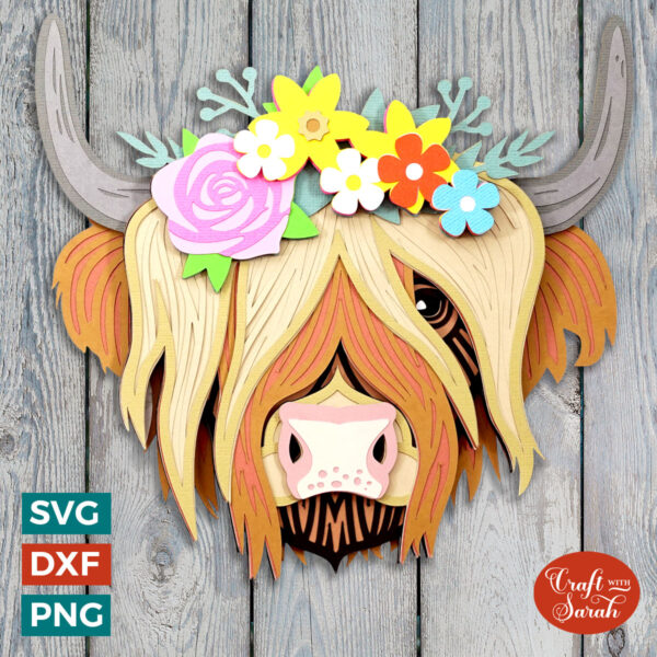 Highland Cow Flowers SVG