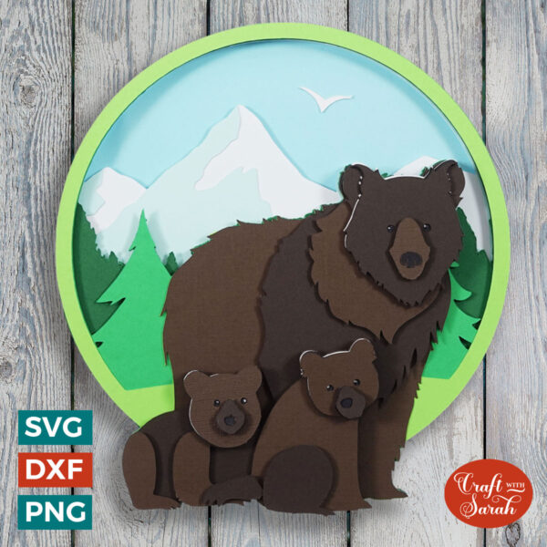 Brown Bear with Cubs SVG