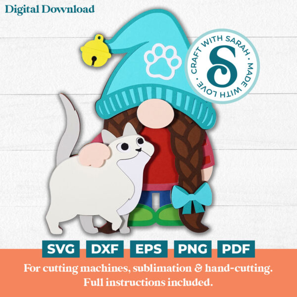 Cat Lover Gnome SVG - Female