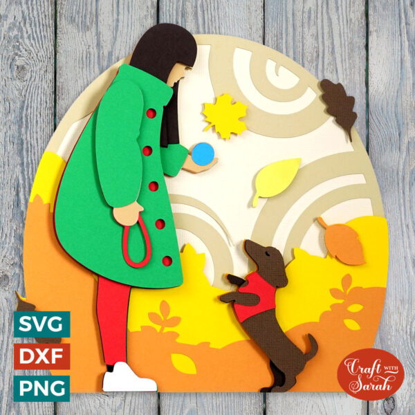 Autumn Girl with Dachshund SVG