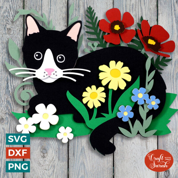 Cat in Wildflowers SVG