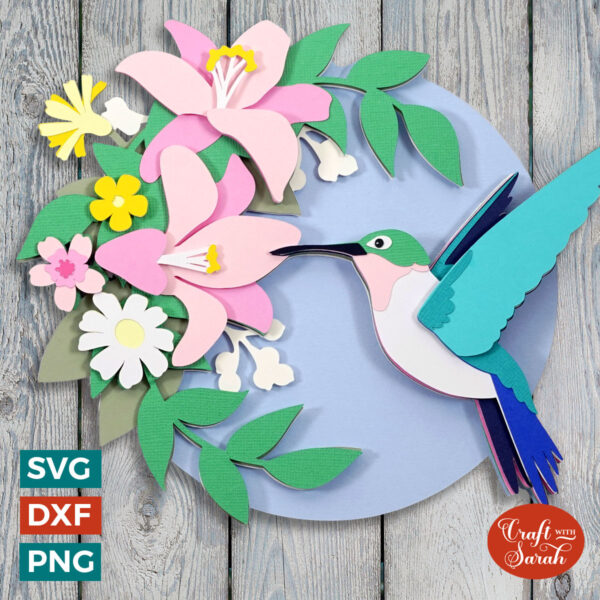 Hummingbird with Flowers SVG