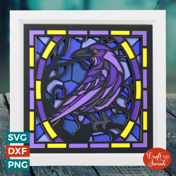 Gothic Raven Stained Glass Shadow Box