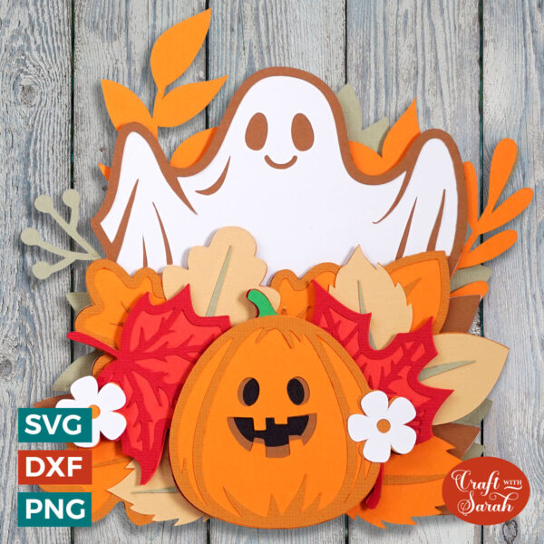 Halloween Ghost in Leaves SVG