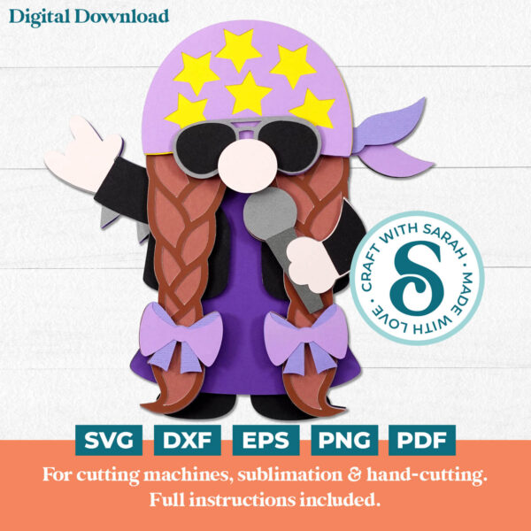 Rock Star Gnome SVG - Female