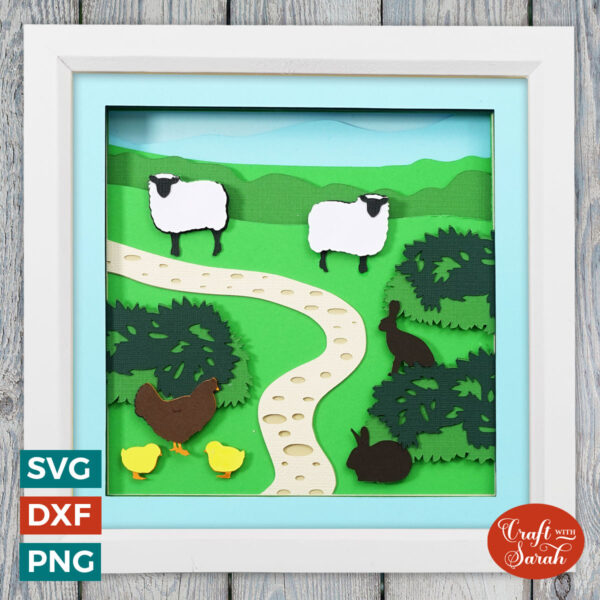 Spring Animals in Meadow Shadow Box