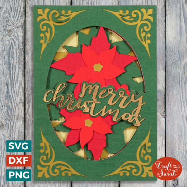 Poinsettia Flowers with Filigree Corners Card