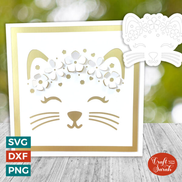 Flower Crown Cat Bend Out Card