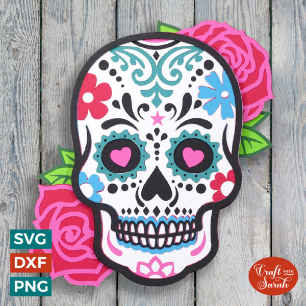 Sugar Skull with Roses SVG