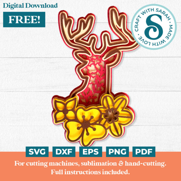 Stag Head with Flowers SVG