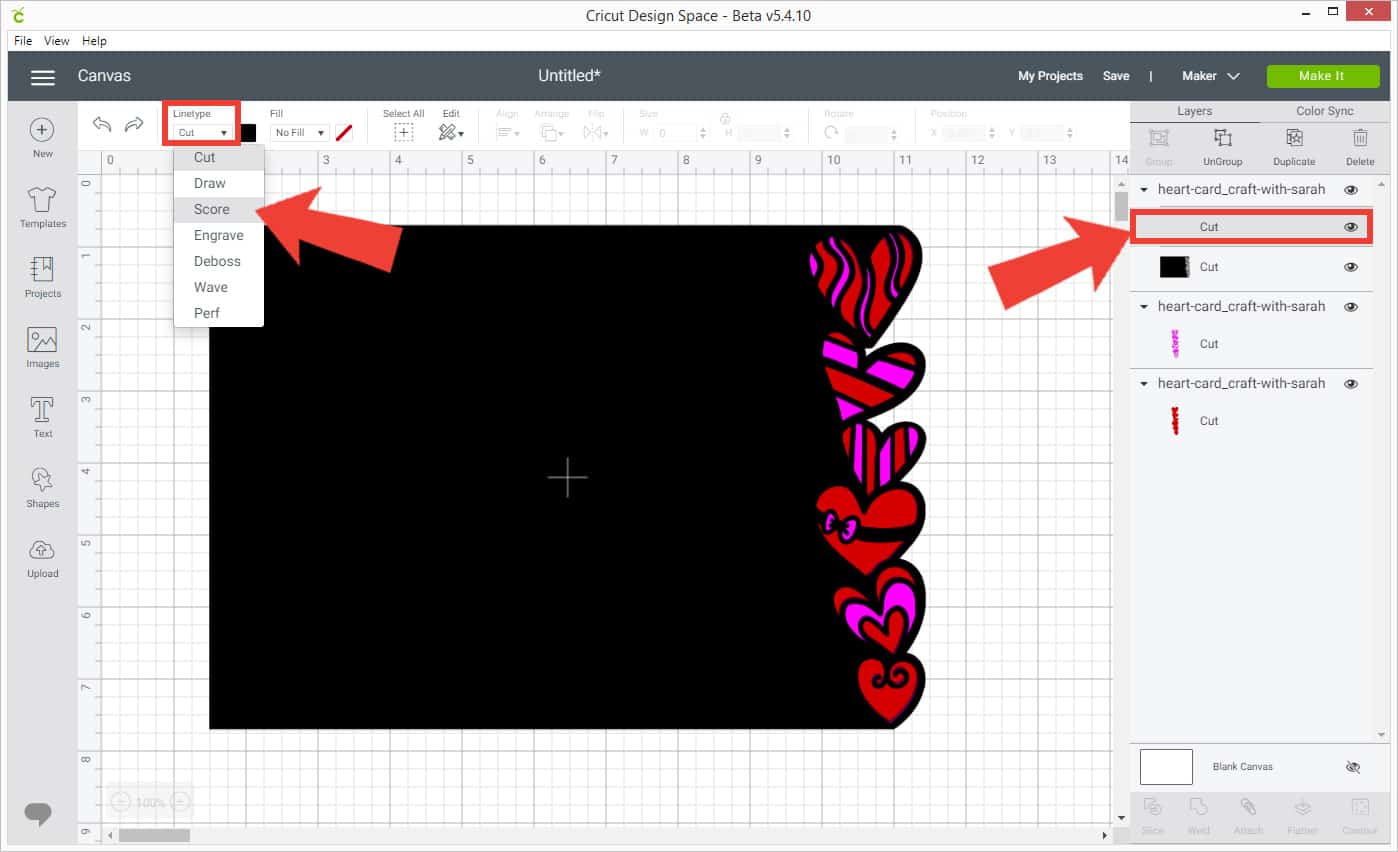 Change cut line to score line in Design Space