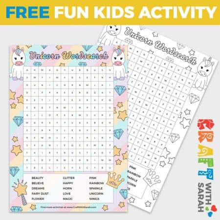 unicorn word search printable craft with sarah