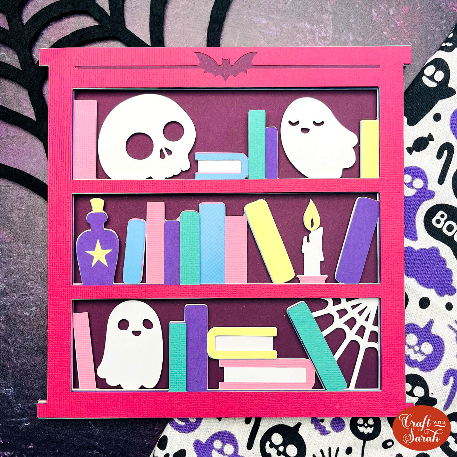 Halloween bookshelf SVG with ghosts